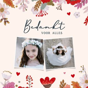 Bedankkaartje bloemen eerste communie twee foto's
