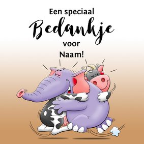 Bedankkaartje dieren geven elkaar als dank een knuffel