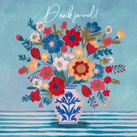 Bedankkaartje grote bos bloemen in een vaas