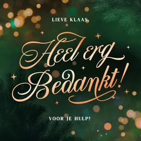 Bedankkaartje in kerst sferen met groene achtergrond
