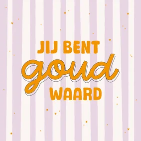 Bedankkaartje jij bent goud waard paars gestreept hartjes