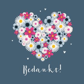 Bedankkaartje liefde hart bloemen kleurrijk