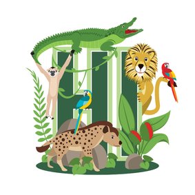 Bedankkaartje met stoere jungledieren die hi zeggen