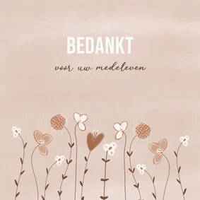 Bedankkaartje na overlijden beige bruin bloemen