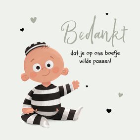 Bedankkaartje oppas baby kind boefje hartjes bedankt