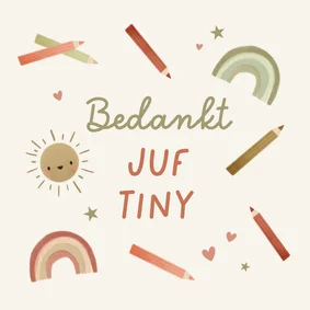 Bedankkaartje voor je juf met schoolspullen en naam