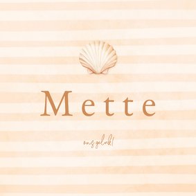 Beige geboortekaartje met schelp en en streepjes