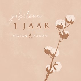 Beige jubileumkaart met katoen takjes huwelijksjubileum