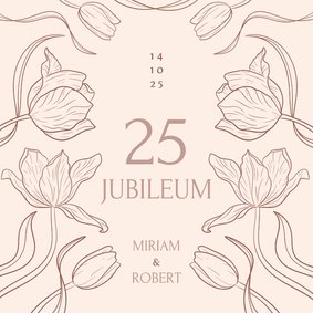 Beige jubileumkaart met vintage bloemen illustratie