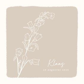 Beige rouwkaart bedankt met lijntekening bloem