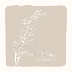 Beige rouwkaart bedankt met lijntekening bloem