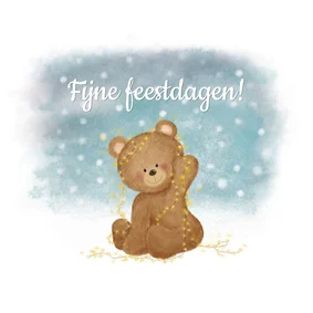 Beregezellige kerstkaart met lief beertje in sneeuw