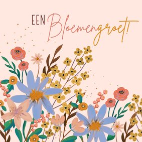 Beterschap kaart met bloemen en koperglitterlook