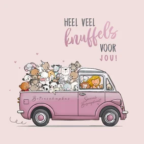 Beterschapkaart busje met veel lieve knuffels