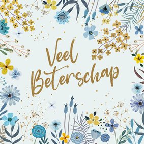 Beterschapkaart met blauw en gele bloemen