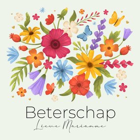 Beterschapskaart algemeen beterschap bloemen vlinders hartje