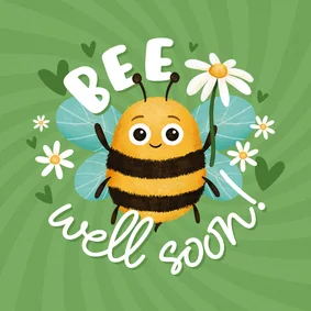 Beterschapskaart bee well soon bijtje bloemetje vrolijk