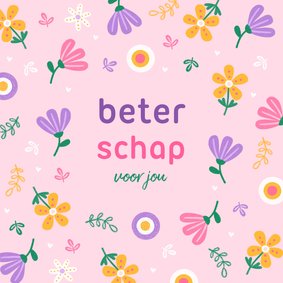 Beterschapskaart bloemen patroon paars roze geel