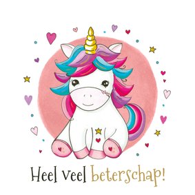 Beterschapskaart - eenhoorn met hartjes en sterren