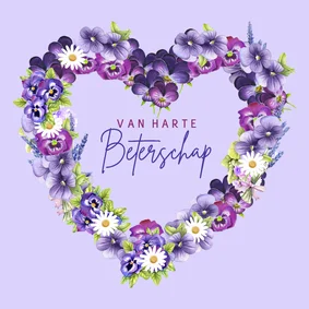 Beterschapskaart hart bloemen