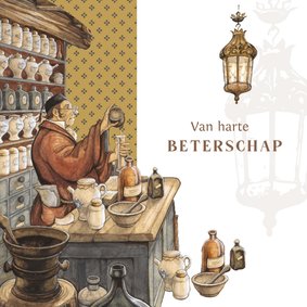 Beterschapskaart in vintage apothekerswinkel