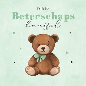 Beterschapskaart kind teddybeer dikke knuffel groen