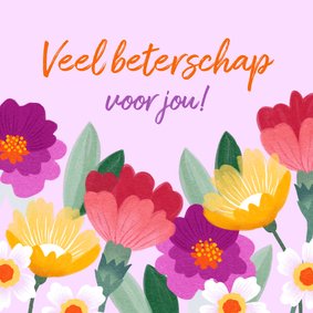 Beterschapskaart kleurrijke paarse rode gele bloemen