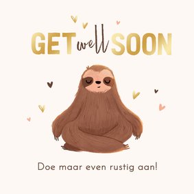 Beterschapskaart luiaard rustig aan get well soon