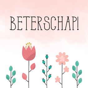 Beterschapskaart met bloemen en waterverf