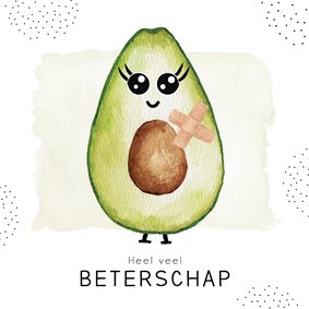 Beterschapskaart met gezonde avocado met pleisters