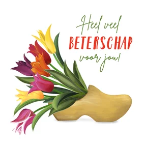 Beterschapskaart met klomp en tulpen