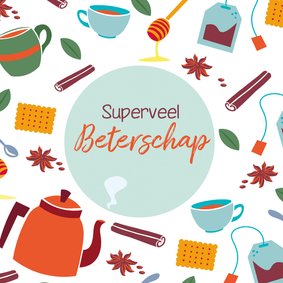 Beterschapskaart met thee illustraties