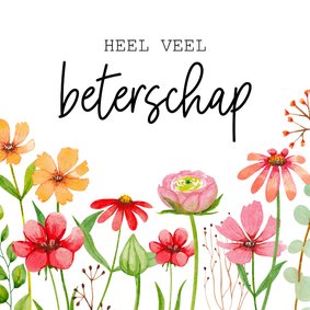 Beterschapskaart met verschillende kleurrijke bloemen