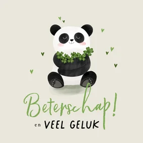 Beterschapskaart panda klavertjes vier voor kind