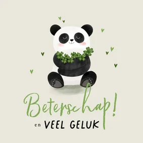 Beterschapskaart panda klavertjes vier voor kind