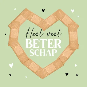 Beterschapskaart pleister hartje liefdevol knuffel