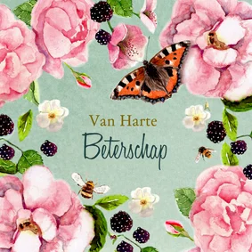 Beterschapskaart rozen bramen vlinder bijtjes