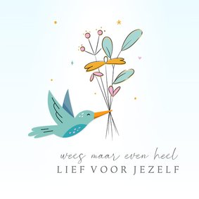 Beterschapskaart vliegende vogel met bosje wilde bloemen