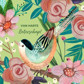 Beterschapskaart vogel met bloemen