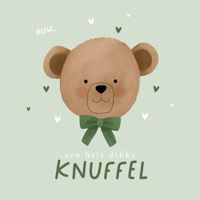 Beterschapskaartje beer groene strik hartjes dikke knuffel