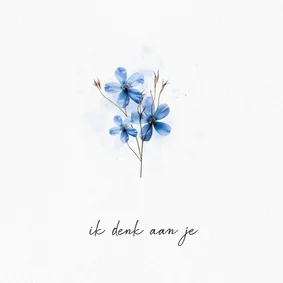 Beterschapskaartje ik denk aan je met blauw bloemetje
