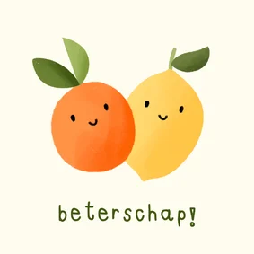 Beterschapskaartje sinaasappel en citroen gezichtje