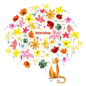 Beterschapskaat rood katertje tussen bloemen en klavertjes