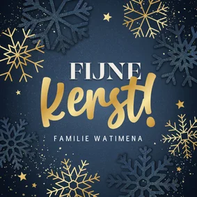 Blauwe kerstkaart Fijne Kerst sneeuwvlokken en sterren