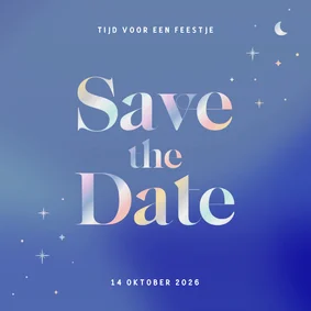 Blauwe save the date uitnodiging met holografische folie