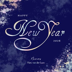 Blauwe waterverf nieuwjaarskaart met holografisch foliedruk