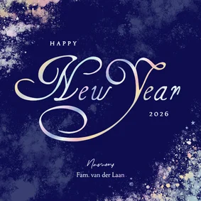 Blauwe waterverf nieuwjaarskaart met holografisch foliedruk