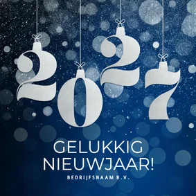 Blauwe zakelijke nieuwjaarskaart met zilveren glitter 2027