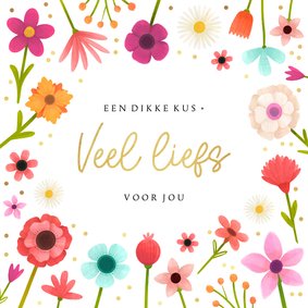 Bloemenkaart fleurig illustratie kleurrijk veel liefs