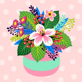 Bloemenkaart met illustratie van een kleurrijk boeket